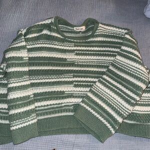 Peach Love California Olive and Cream Striped Sweater